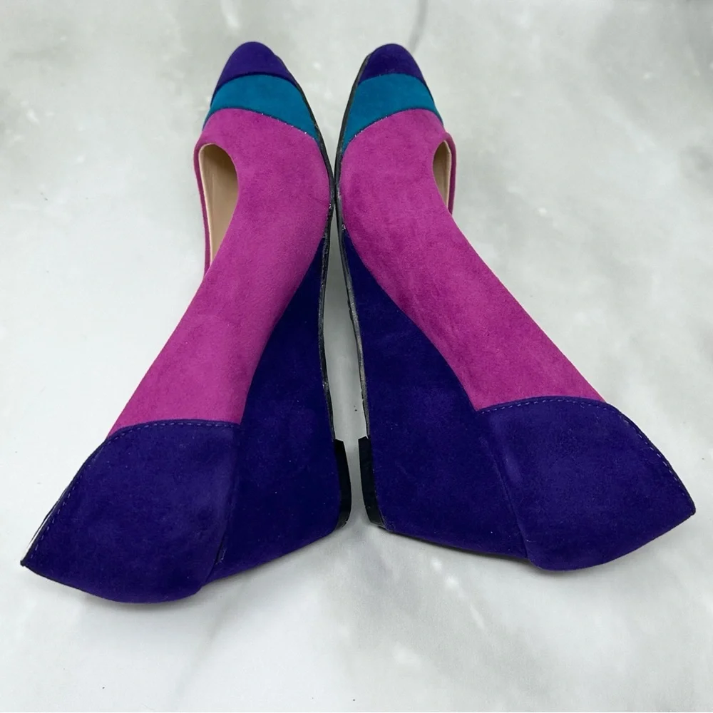 Retro 80s Inspired Color Block Multicolor Wedge Heels NEW